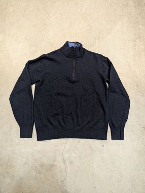 Orvis 1/4 Zip Sweater Merino Wool Mens L (Measures Smaller) Navy